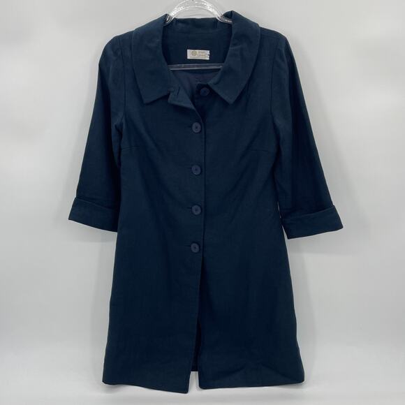 IRISH LINEN Jacket 3/4 Sleeve Lined Size 8 Blue Grey Button Front Long Line - Picture 1 of 9